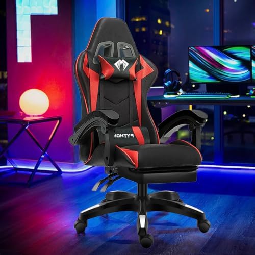 Cadeira gamer ergonômica reclinável em couro PU com almofadas lombar e cervical e apoio retrátil de pés