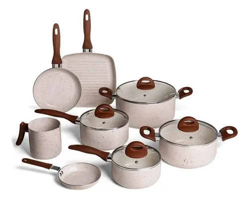 Jogo de panelas 8 peças Brinox Ceramic Life Smart Plus na cor Vanilla com revestimento cerâmico Pro-Ceramic