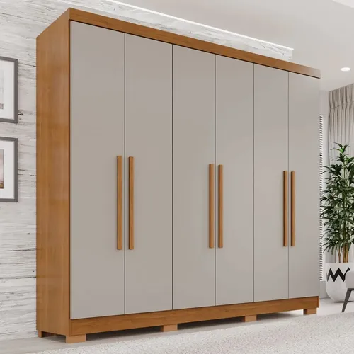 Guarda-roupa casal 6 portas e 2 gavetas modelo França Espresso Móveis cor cinamomo off-white