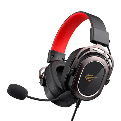 Headset gamer Havit H2002D cinza com aro de alumínio e microfone destacável