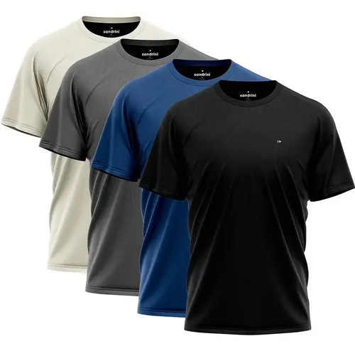 Kit com 4 camisetas masculinas dry-fit Sandrini cores variadas para academia e corrida