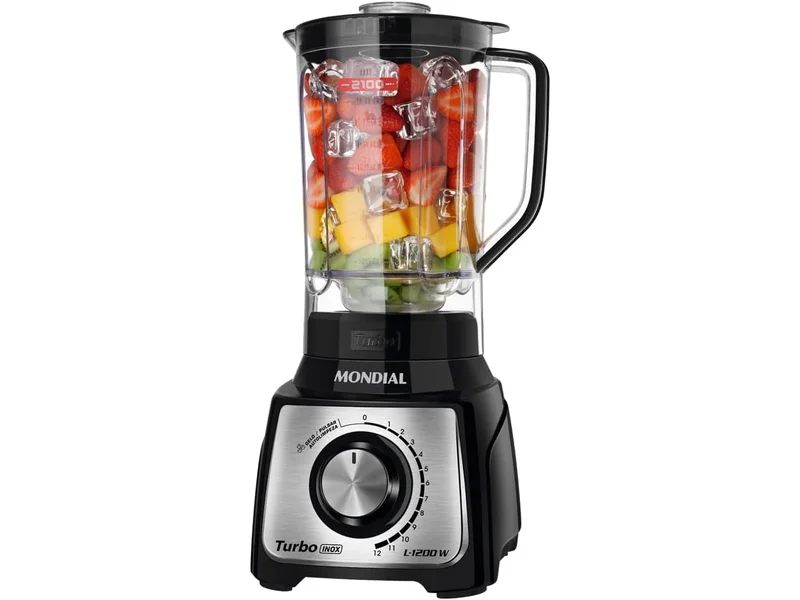 MONDIAL Liquidificador Turbo, Preto/Inox, 1200W, 110V - L-1200 BI