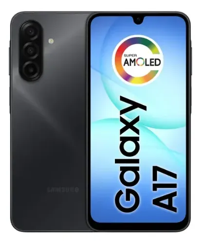 Smartphone Samsung Galaxy A17 na cor preta com inteligência artificial, 128GB de memória e câmera de 50MP
