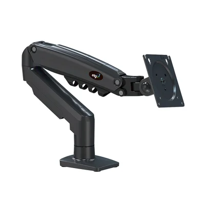 Braço articulado a gás para monitor instalado em bancada de escritório moderno