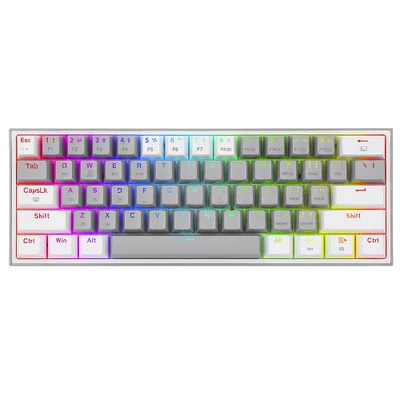 Teclado mecânico gamer Redragon Fizz K617 formato 60% branco e cinza com cabo USB-C destacável